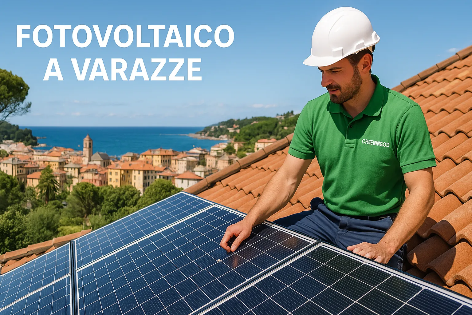 Vista dall’alto di impianto fotovoltaico installato a Varazze da Green Mood
