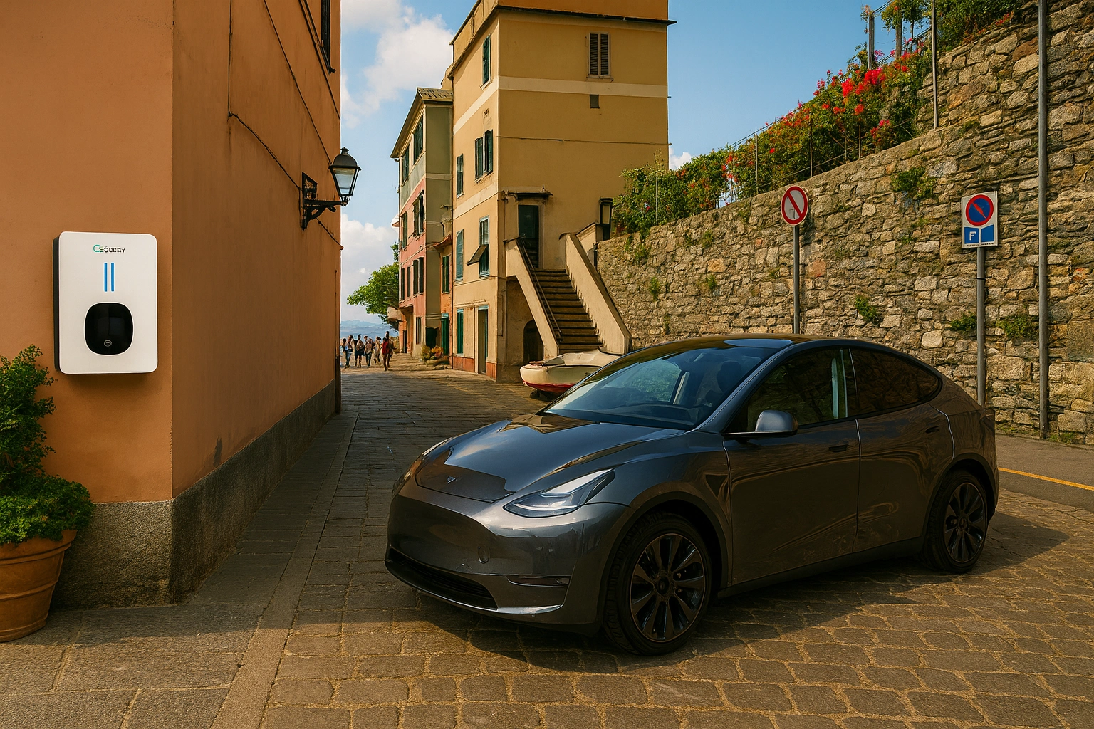 Colonnina Tesla installata a Genova in zona Boccadasse