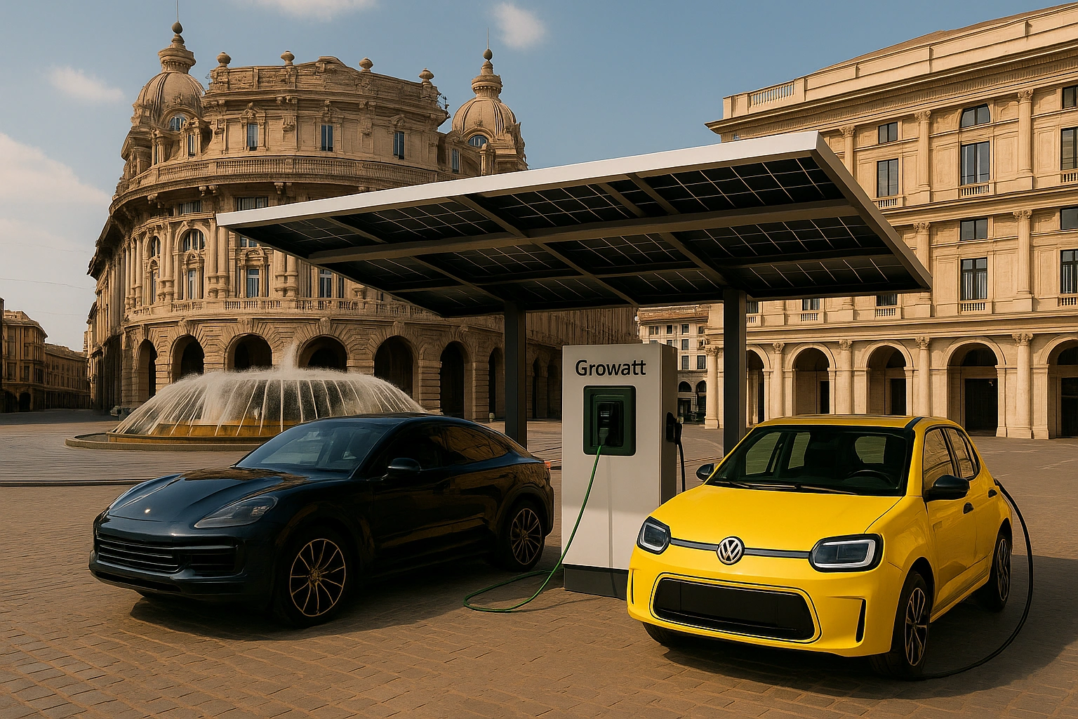 Colonnina con pensilina fotovoltaica installata a Genova da Green Mood