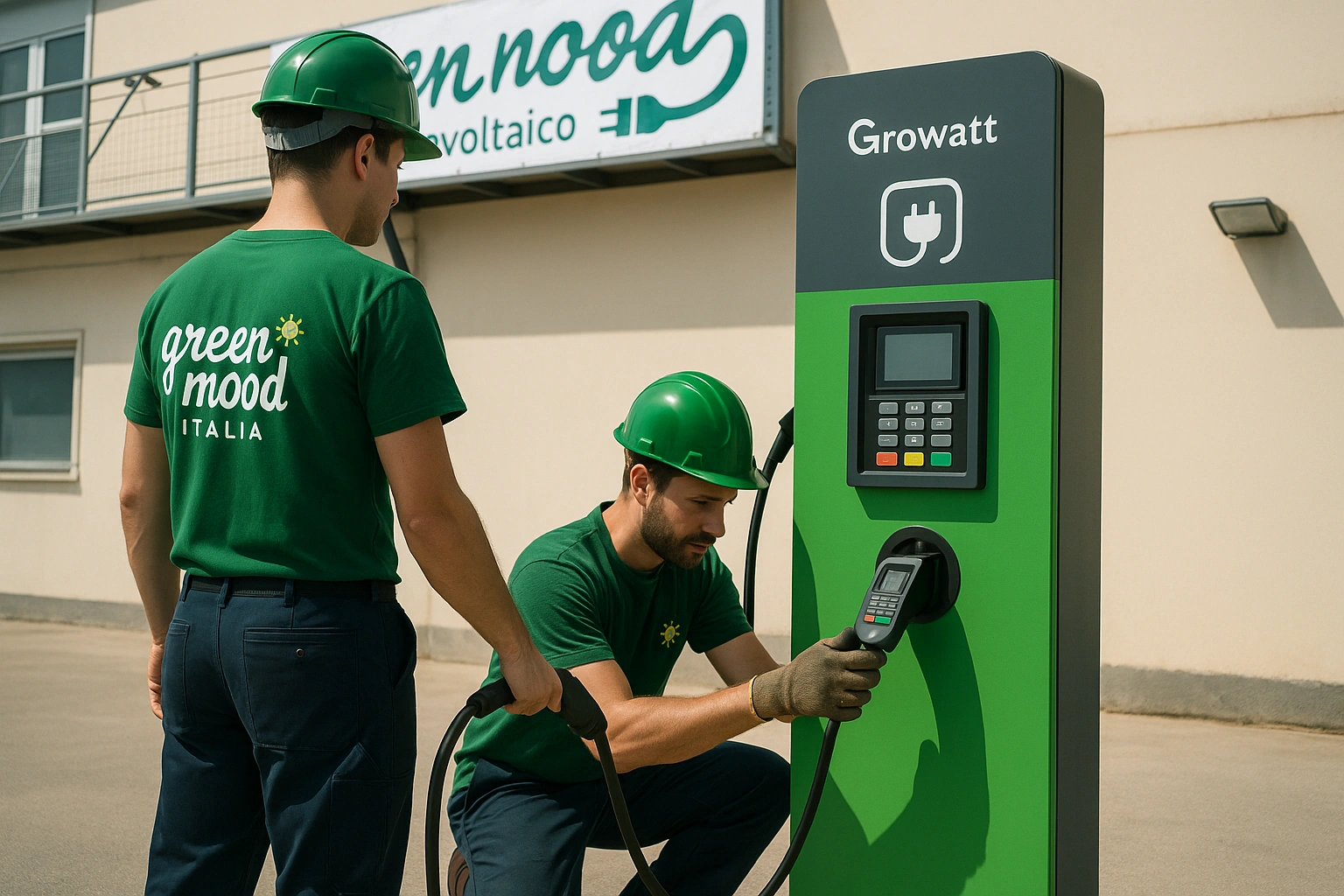 Tecnici Green Mood installano colonnina EV a Napoli