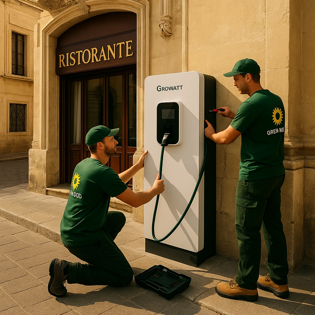 Installazione colonnina EV a Lecce presso ristorante Green Mood Italia