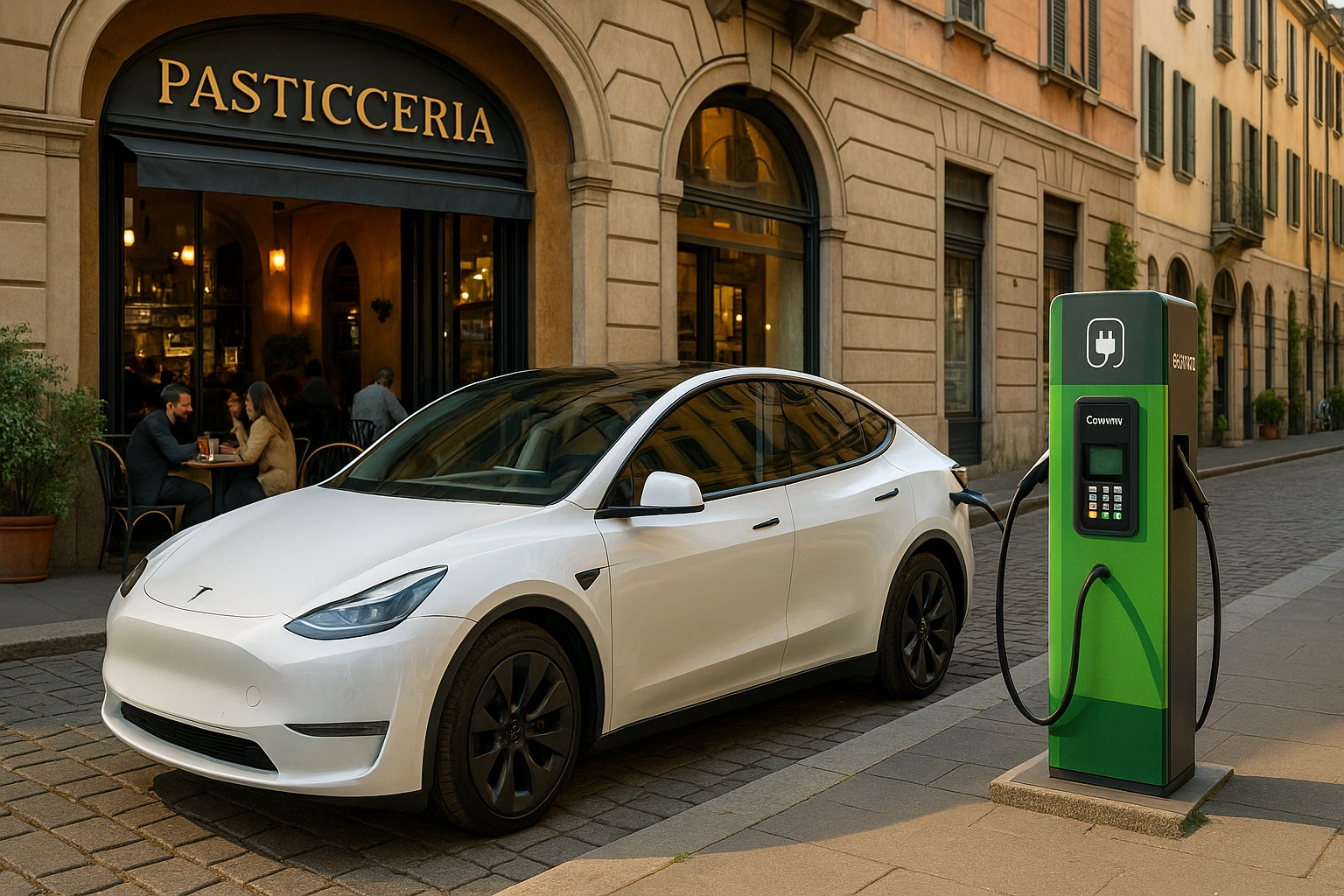 Colonnina Tesla installata a Milano in zona centrale