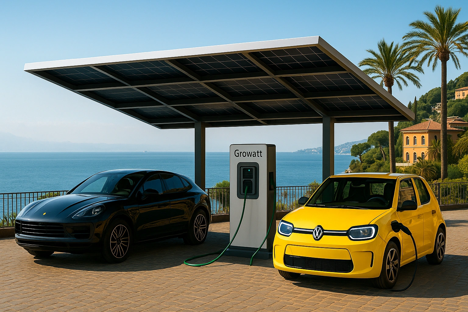 Colonnina con pensilina fotovoltaica installata a Napoli da Green Mood