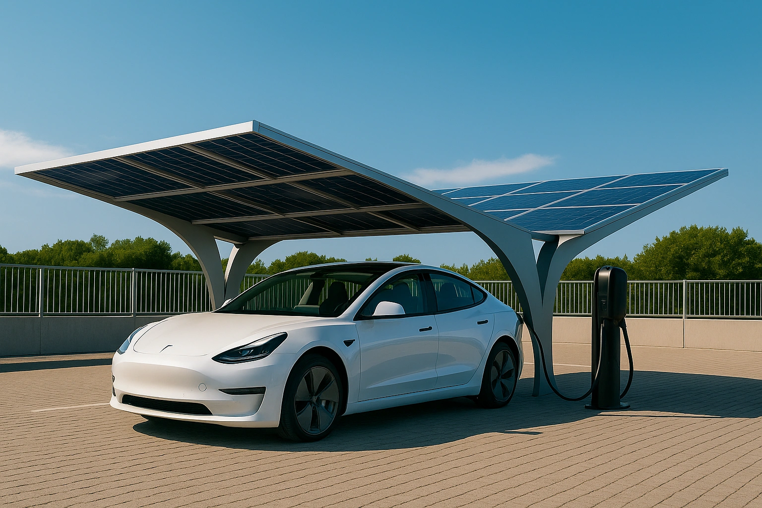 Auto elettrica sotto pensilina fotovoltaica