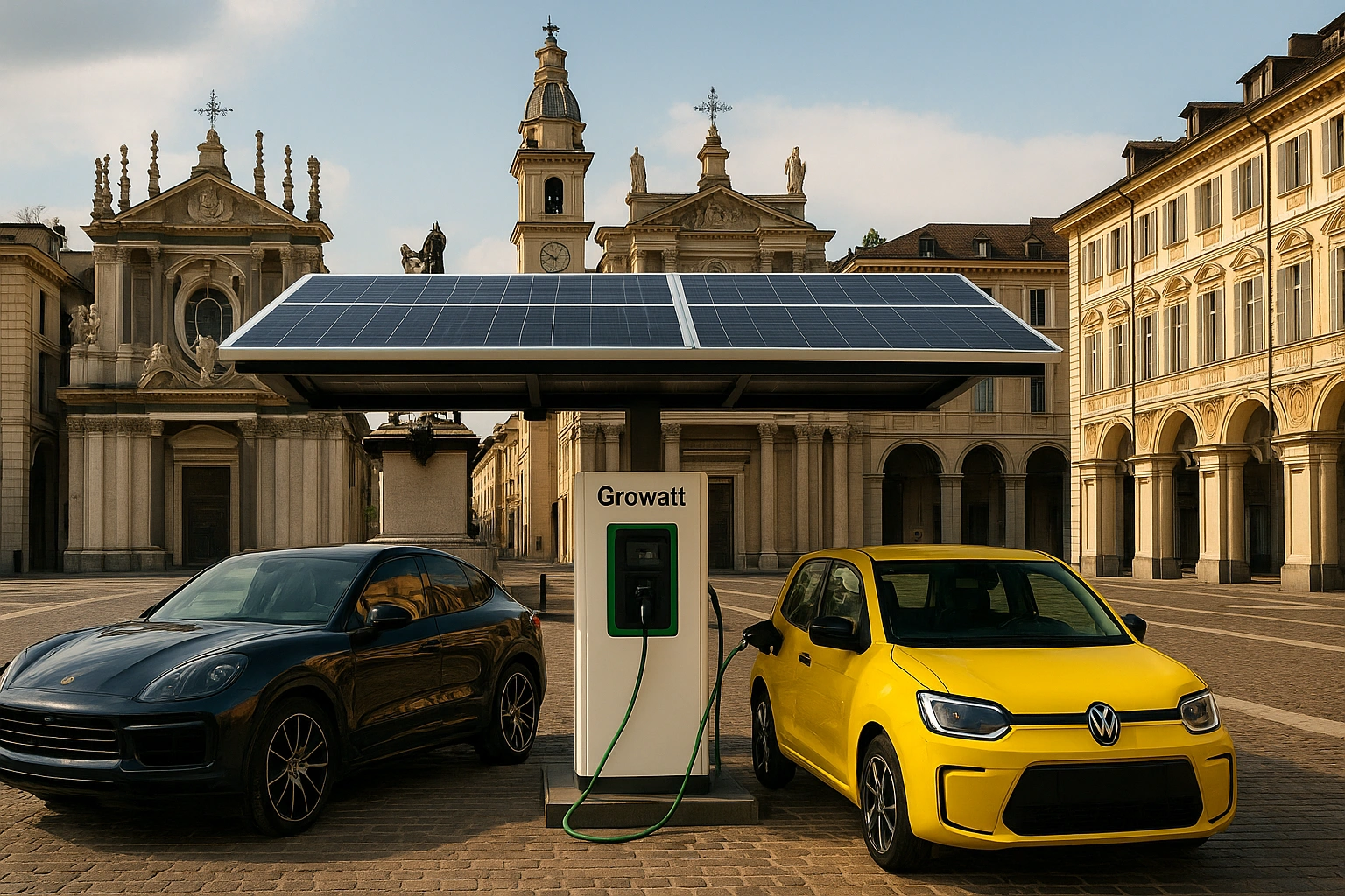 Colonnina con pensilina fotovoltaica installata a Torino da Green Mood