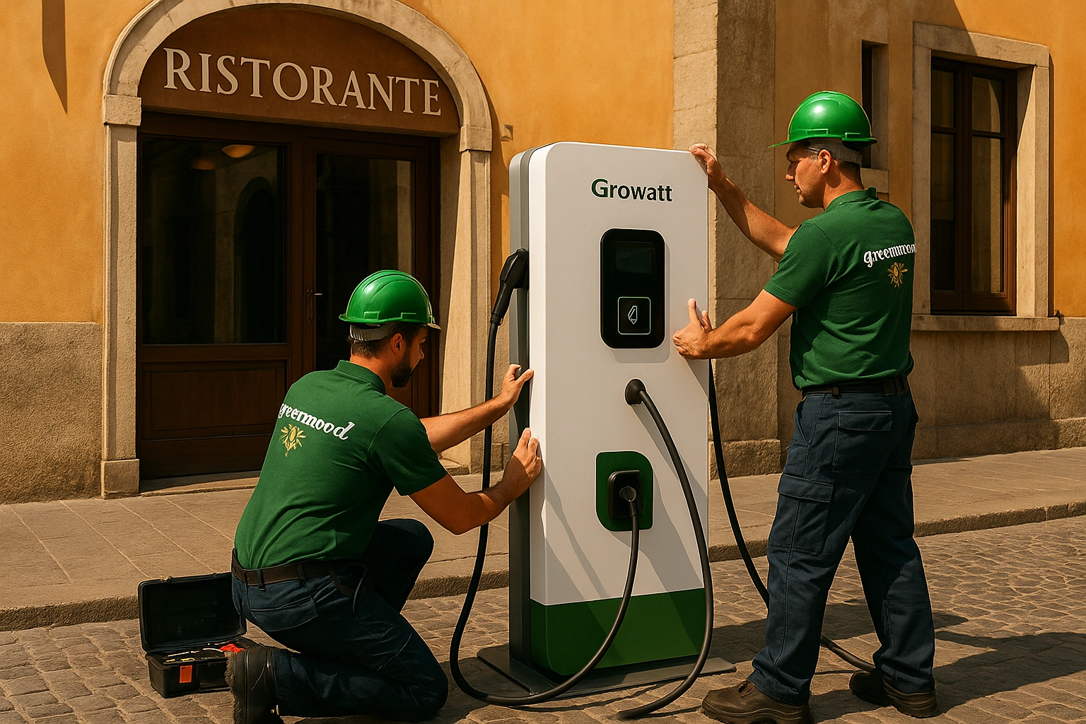 Tecnici Green Mood Italia a Verona durante installazione colonnina EV