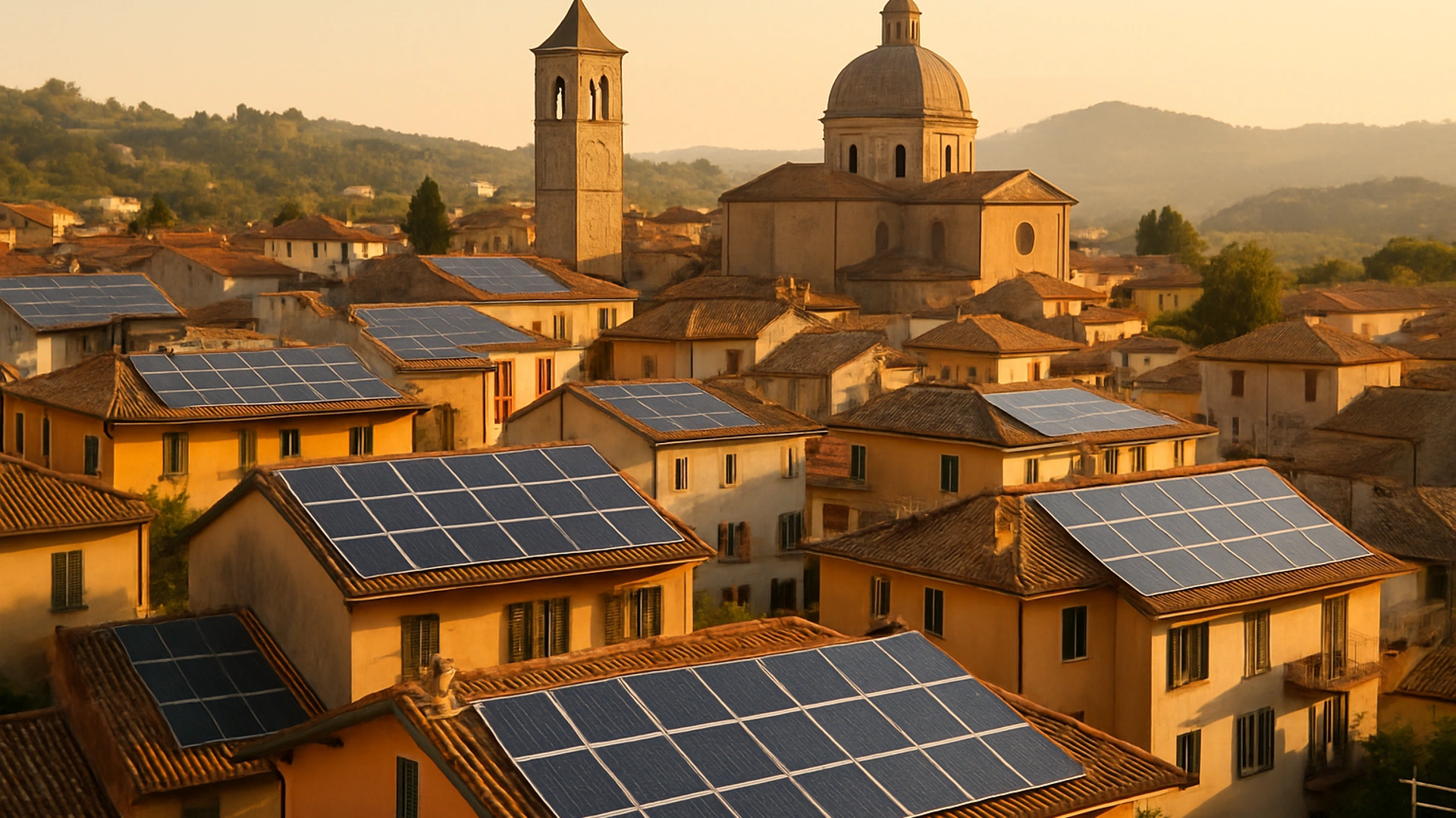 Piccolo Comune italiano con tetti fotovoltaici
