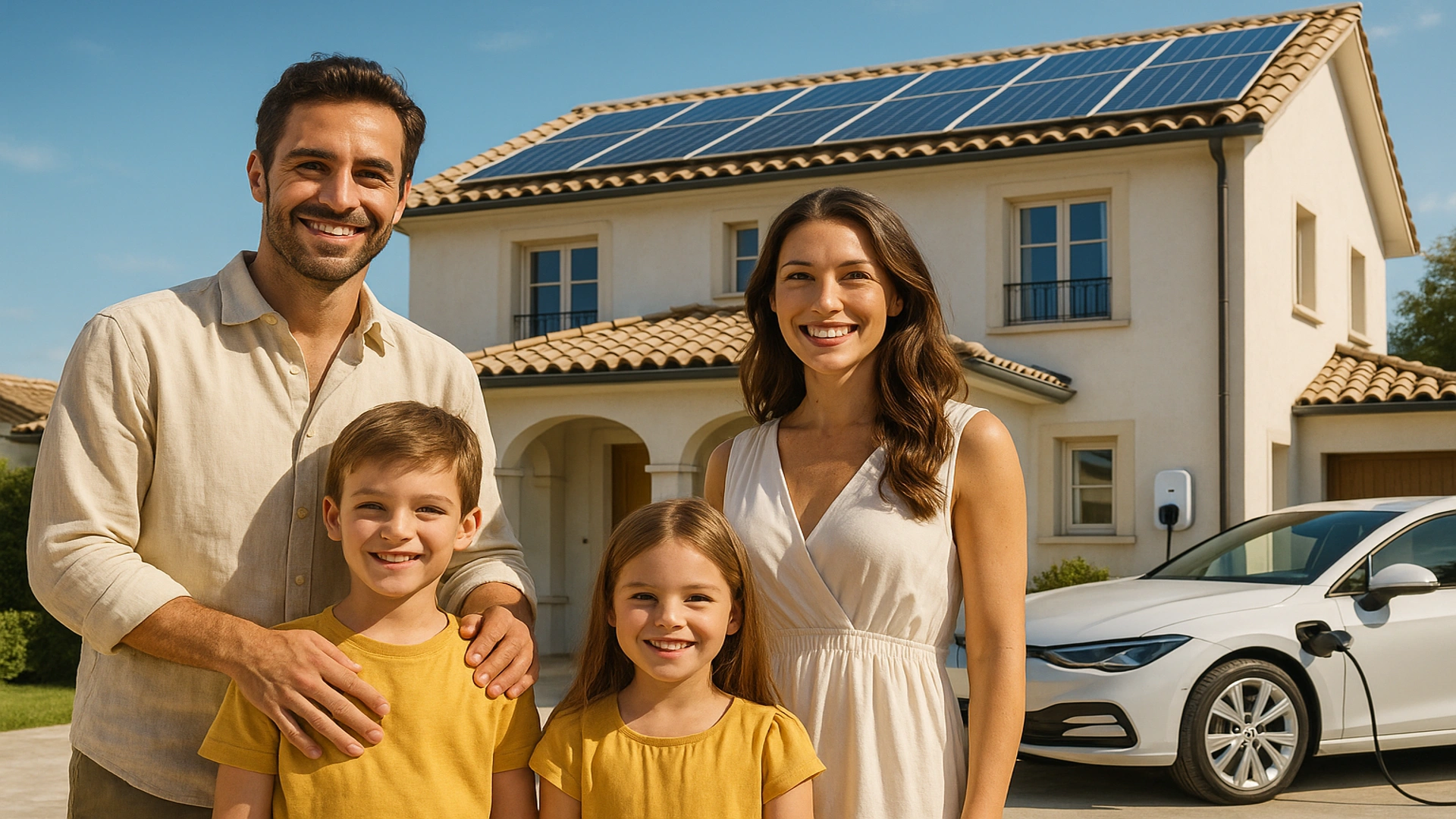 Famiglia sostenibile con fotovoltaico