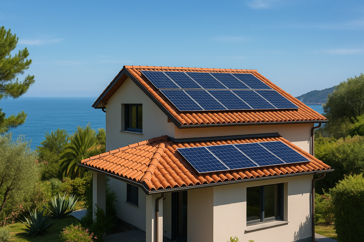 Tetto fotovoltaico vista mare Liguria