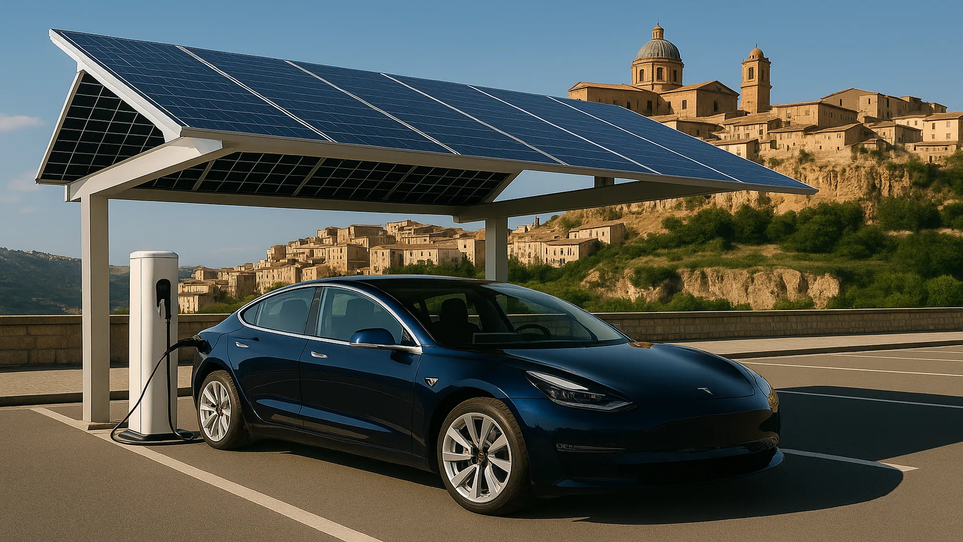 Tesla in ricarica solare a Caltanissetta