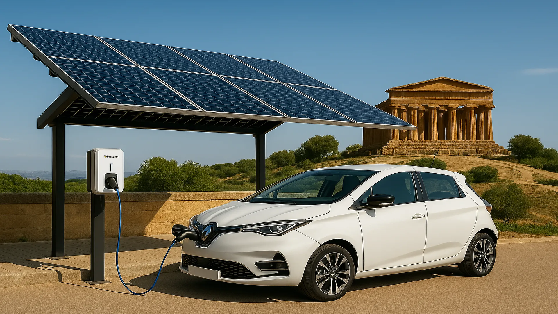 Pensilina fotovoltaica Green Mood Agrigento con auto elettrica