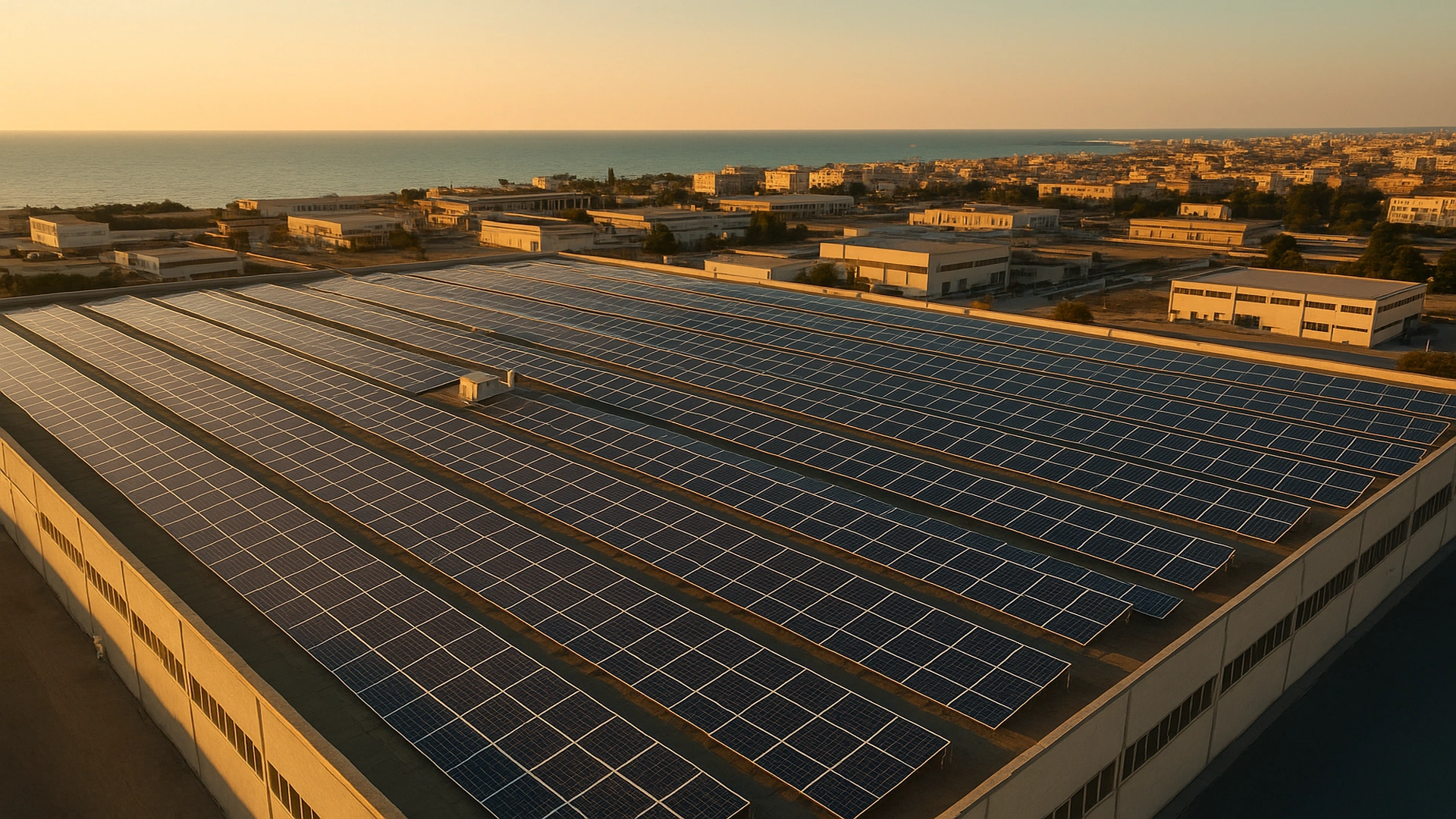 Capannone industriale a Bari con impianto fotovoltaico affacciato sull’Adriatico