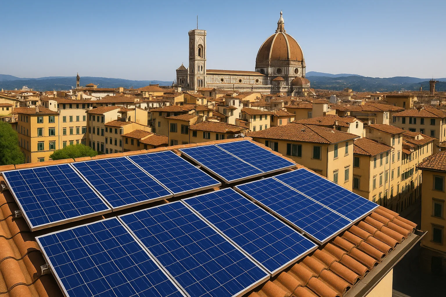 Vista aerea Firenze con pannelli solari