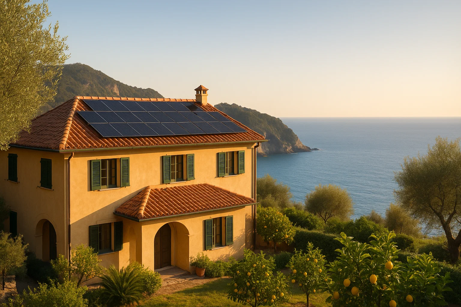 Fotovoltaico su villa vista mare in Liguria