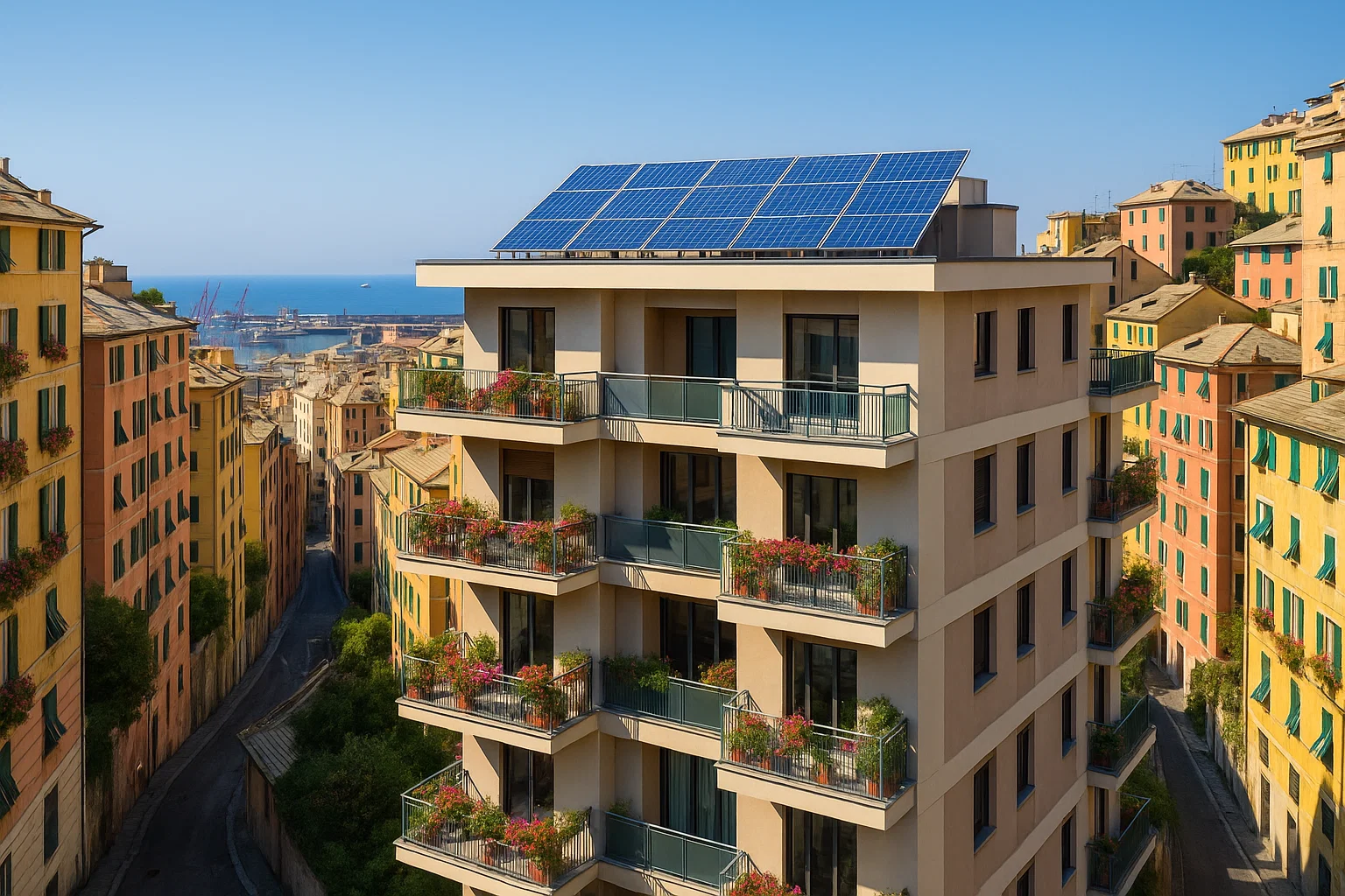 Auto elettrica in ricarica a Savona con pannelli fotovoltaici