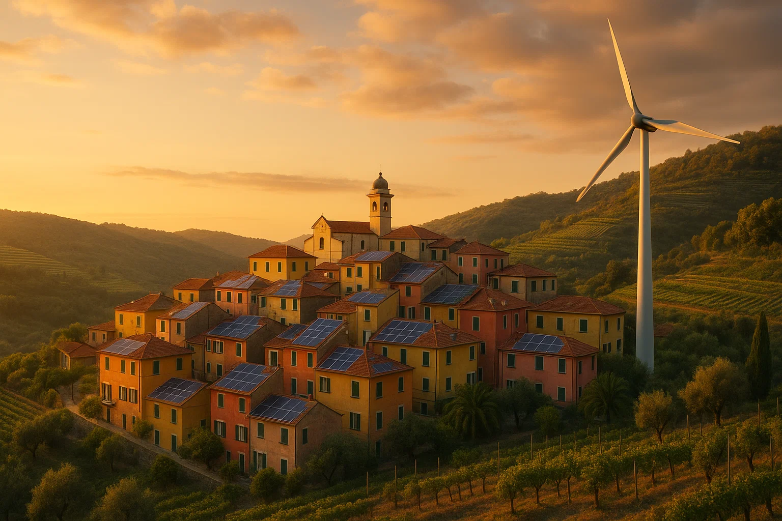 Borgo ligure con fotovoltaico e mini-eolico