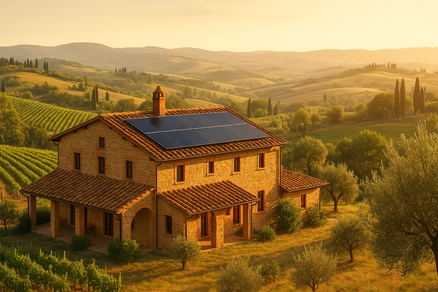 Villa toscana con fotovoltaico e vista colline
