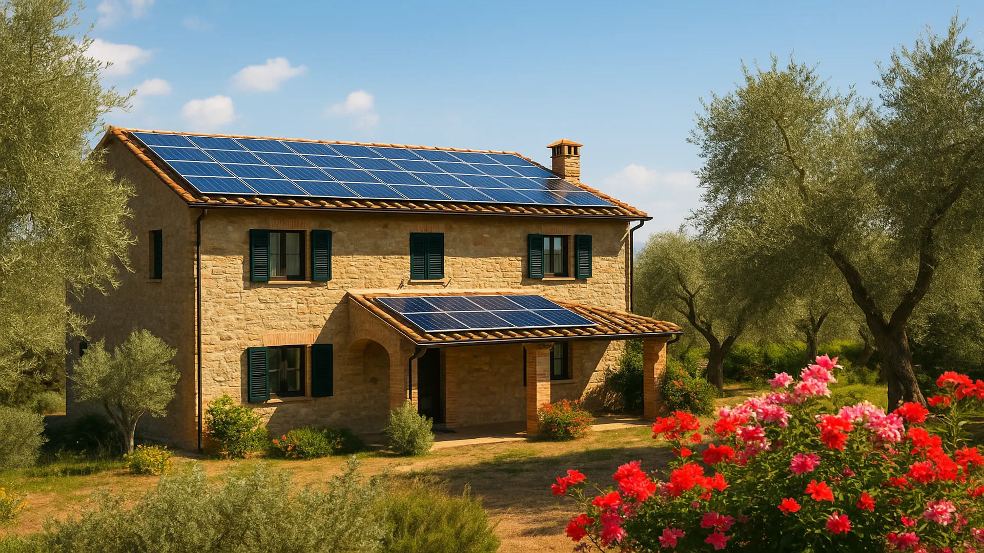 Villa italiana con energia solare e tetto fotovoltaico