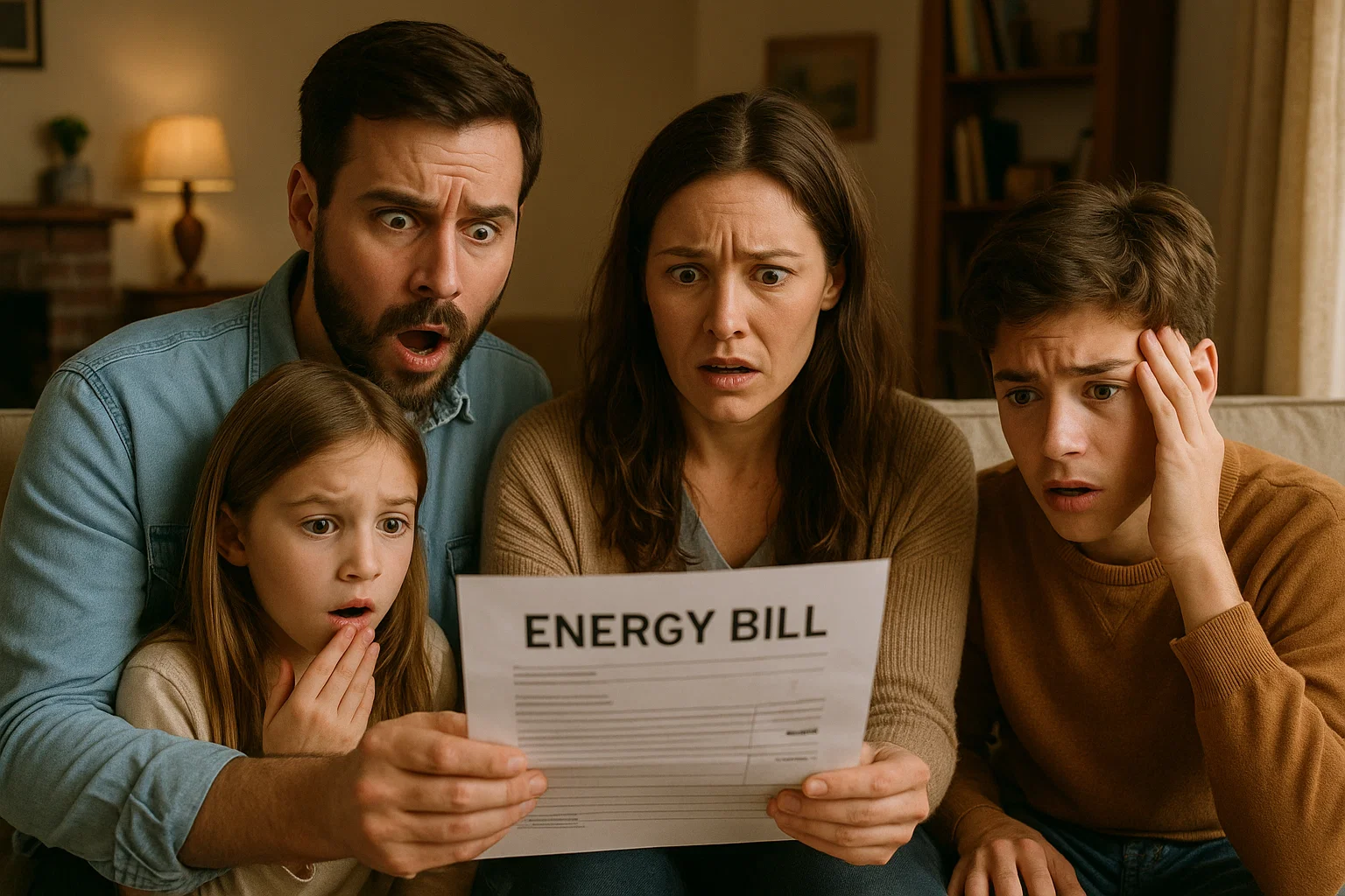Famiglia preoccupata per la bolletta