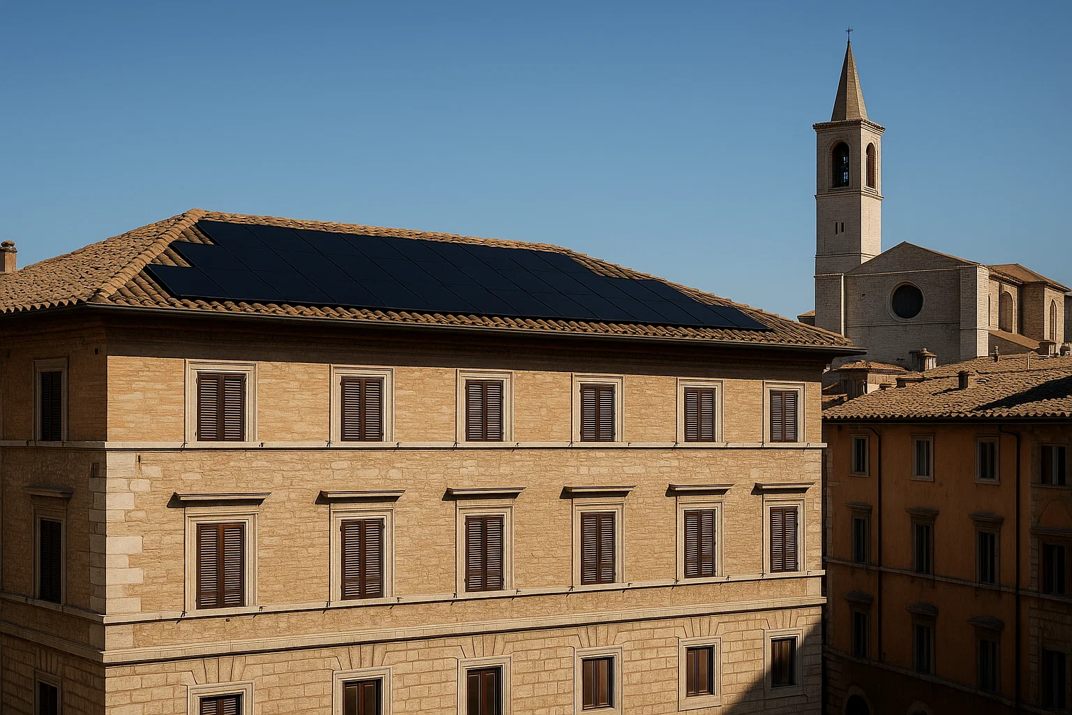 Edificio storico con pannelli solari a Perugia