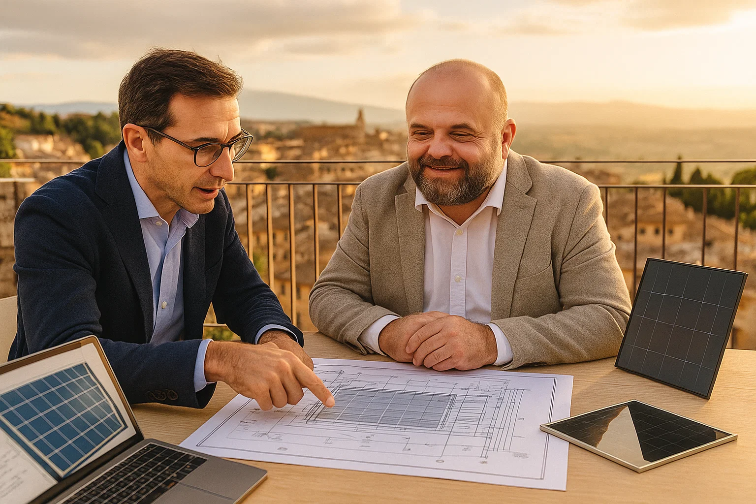 Architetto e Marco Faia discutono progetto solare