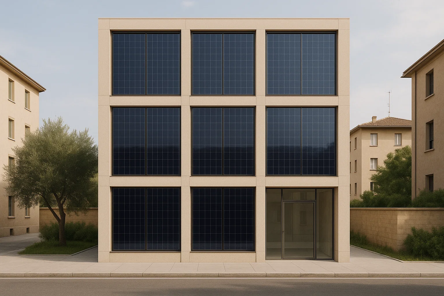 Render facciata solare BIPV Perugia