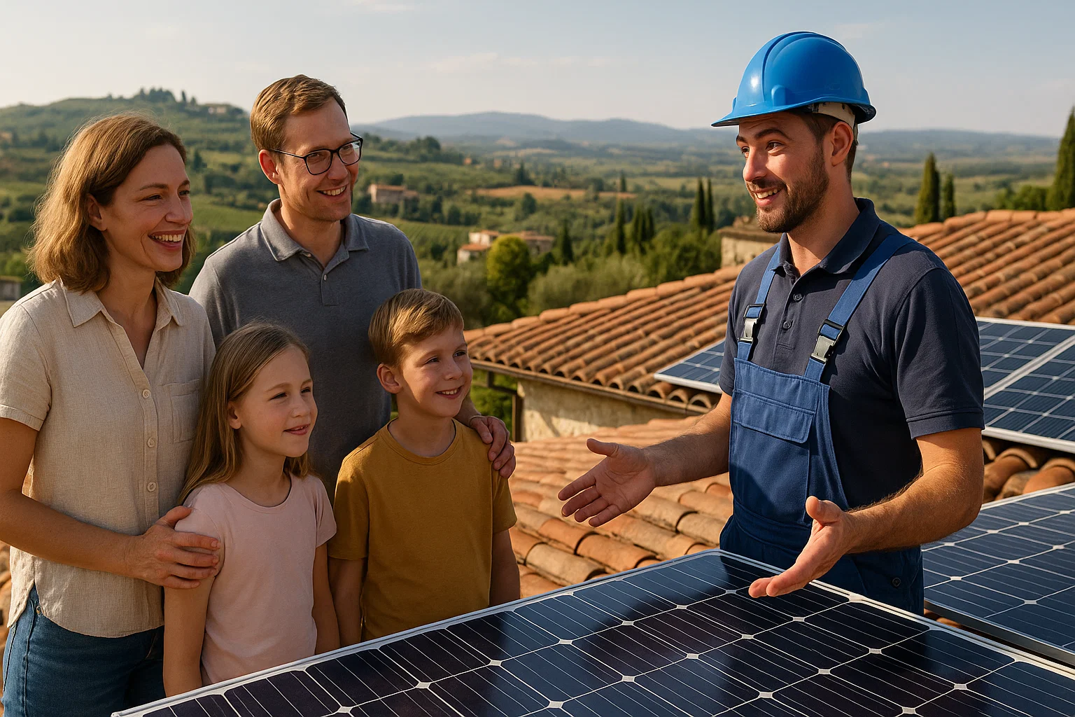 Deutsche Familie besichtigt Solaranlage