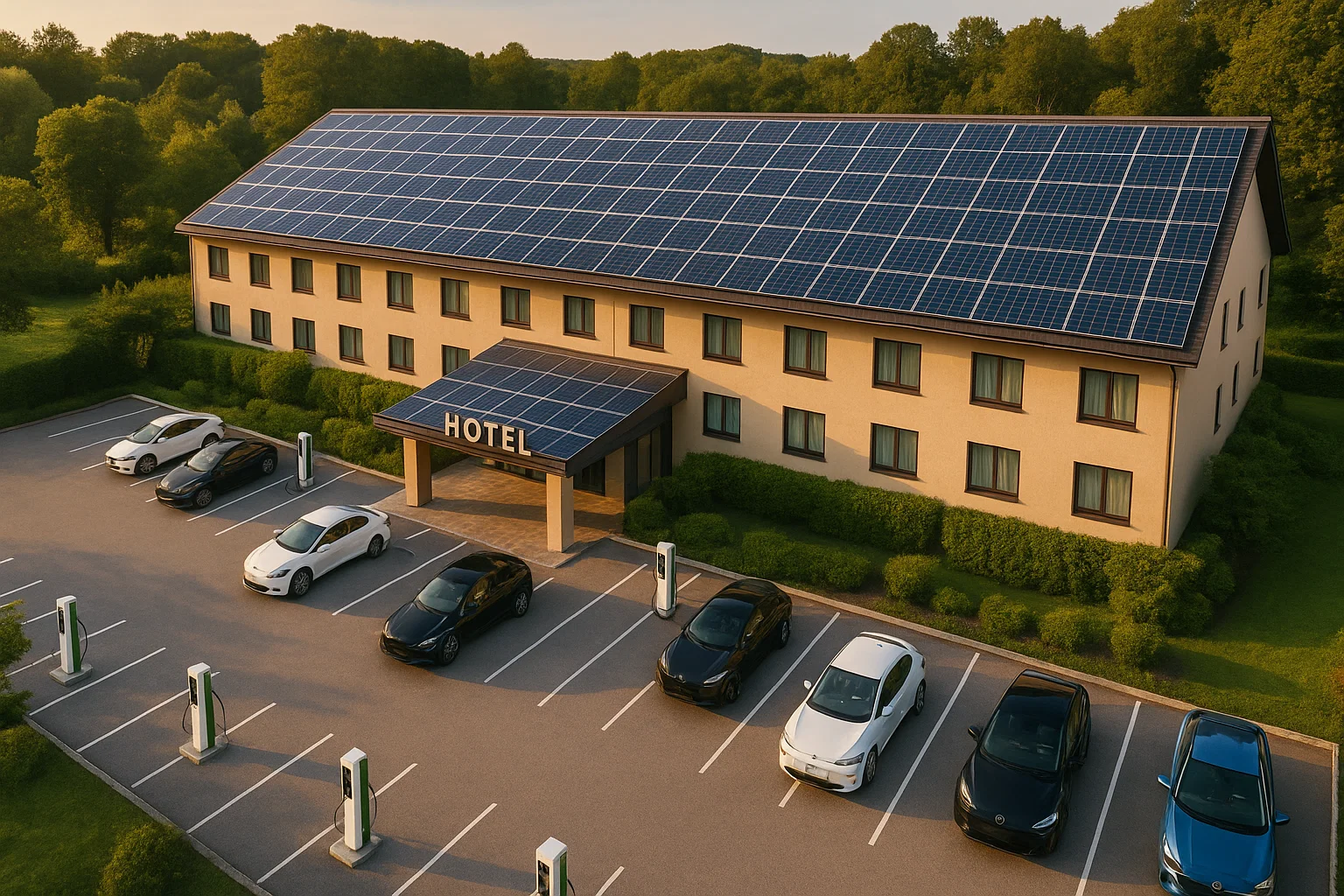Reception eco hotel con colonnina EV