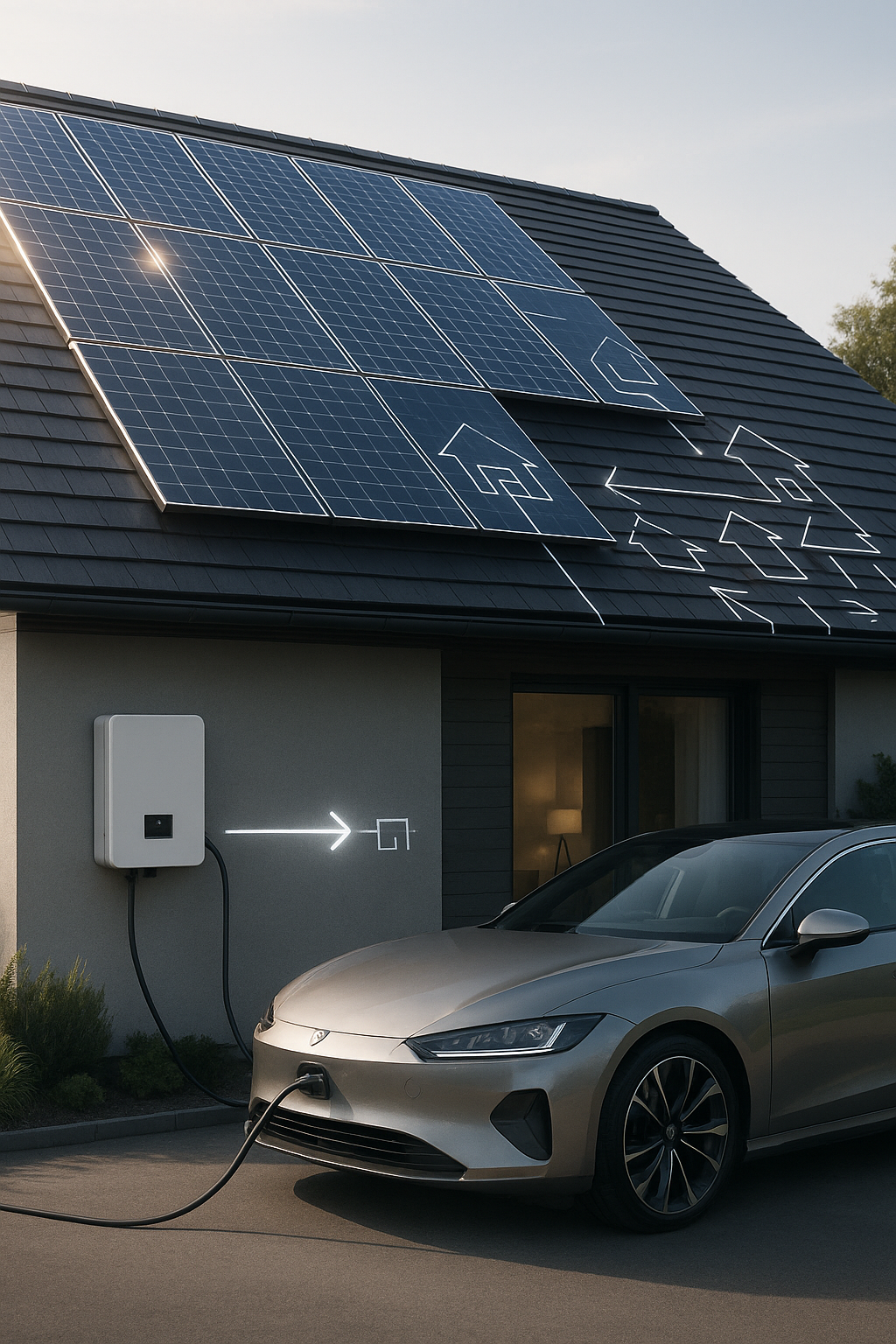 Футуристический обмен энергией между домом и электромобилем