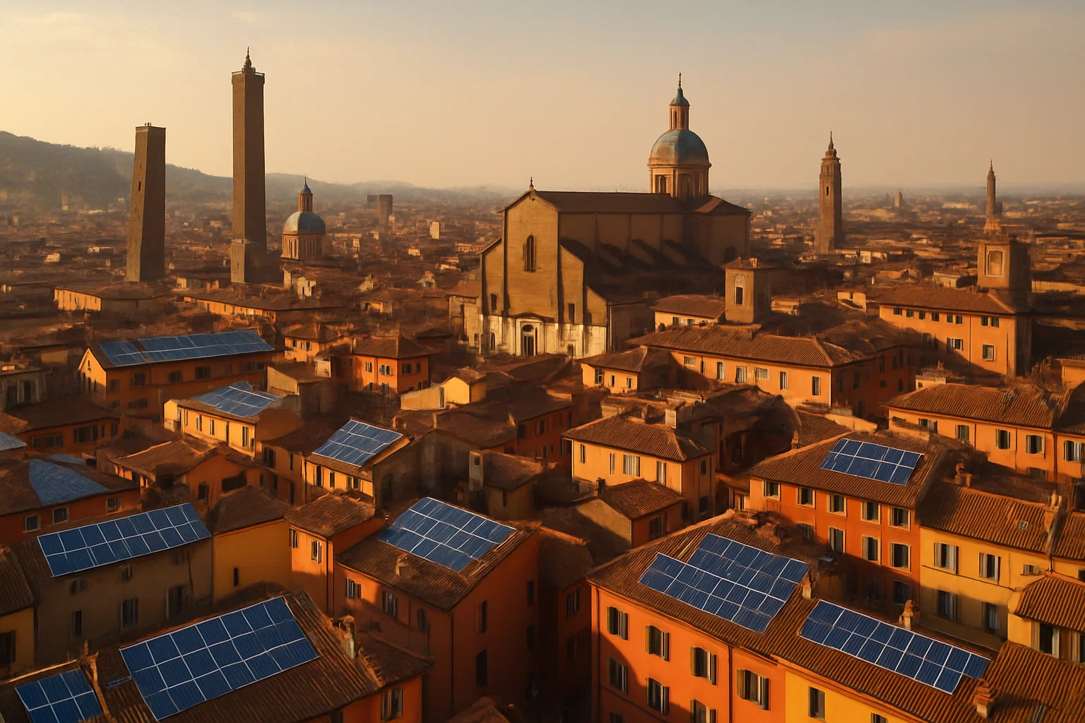 Panoramica di Bologna con impianti fotovoltaici – Green Mood Italia