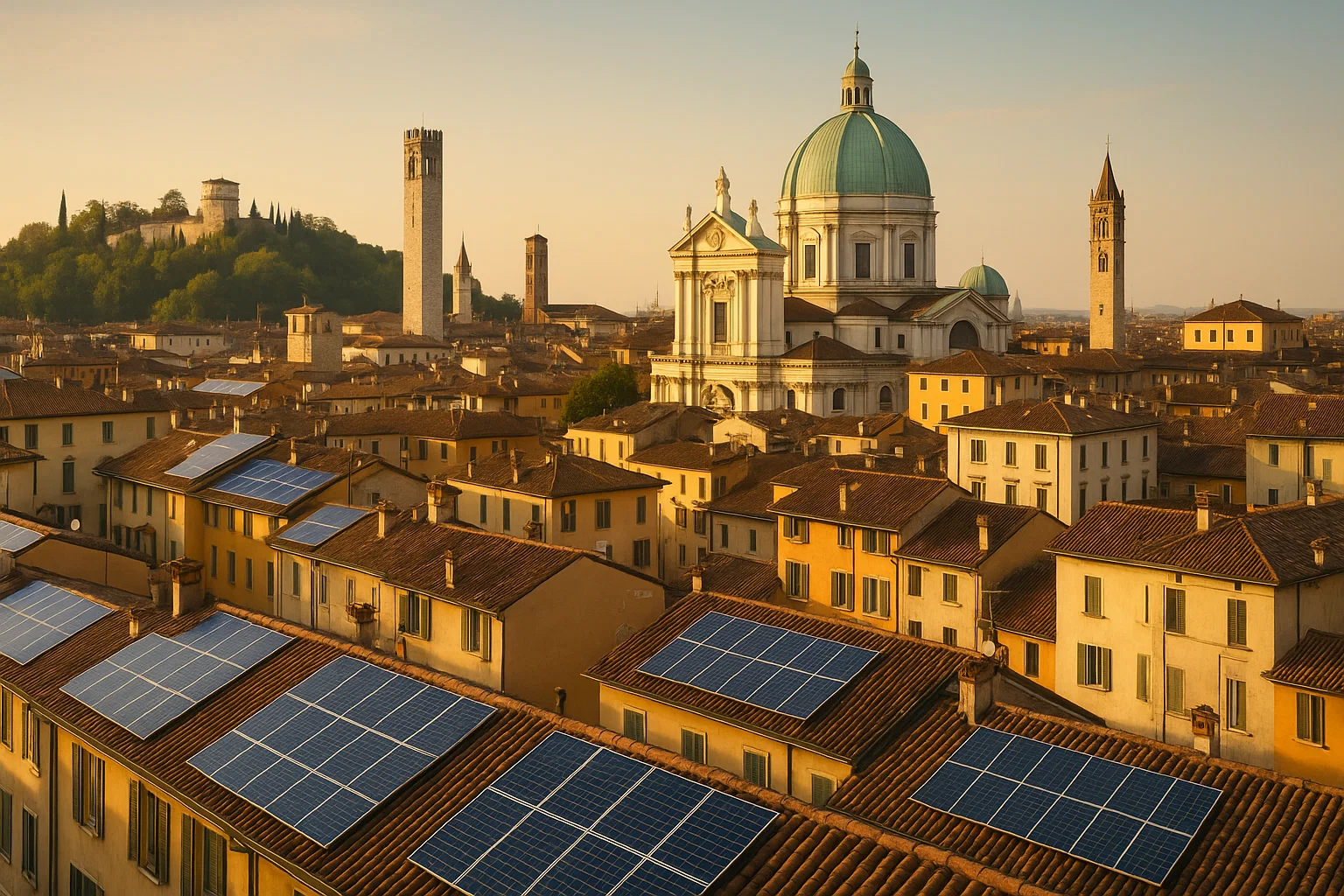 Vista panoramica di Brescia con tetti fotovoltaici – Green Mood Italia