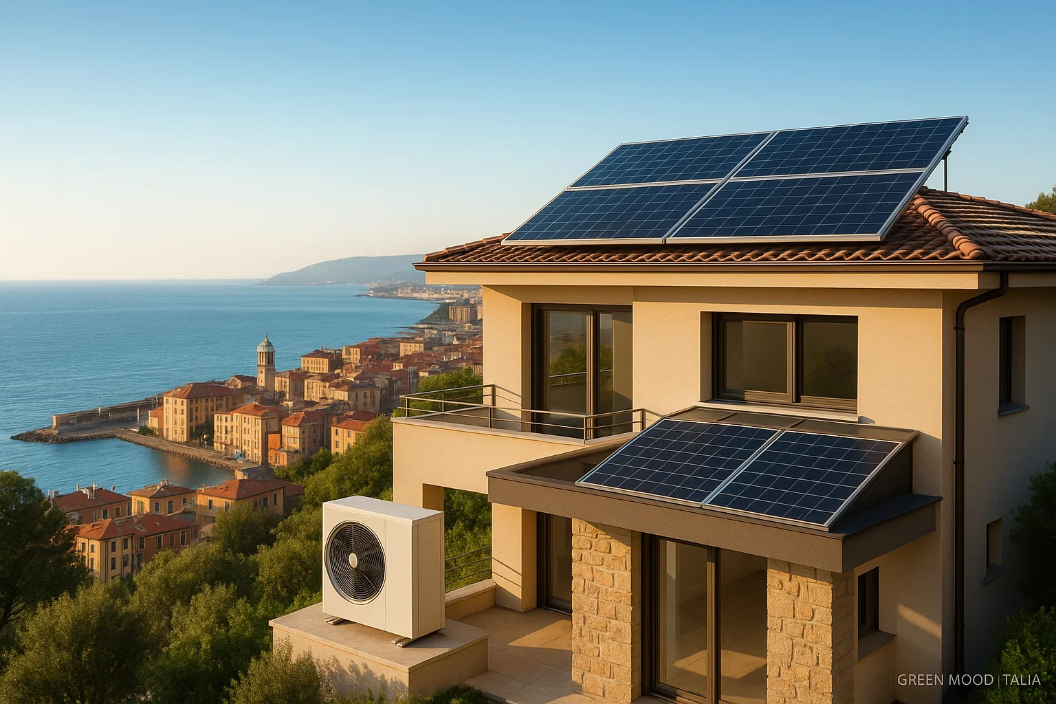 Vista di Savona con impianti fotovoltaici e pompe di calore – Green Mood Italia