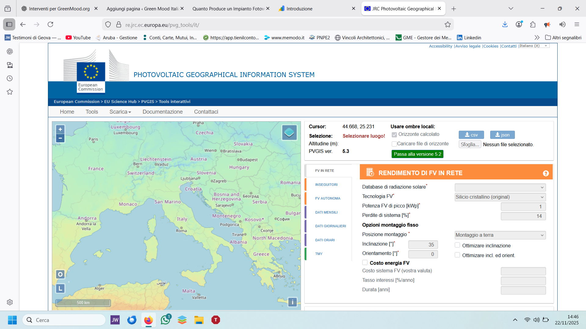 Пример расчёта солнечной генерации в PVGIS