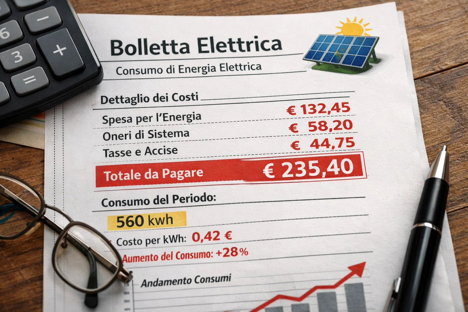 Bollette dell'energia in continuo aumento e costo dell'attesa del fotovoltaico