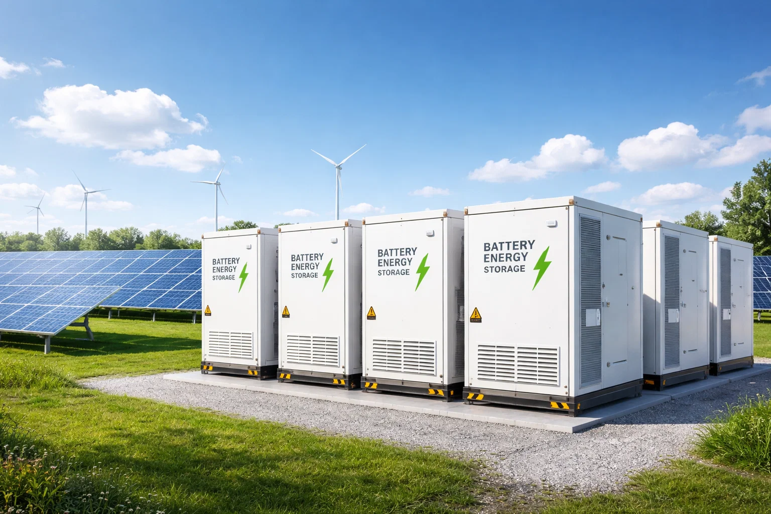 Campo fotovoltaico con batterie di accumulo