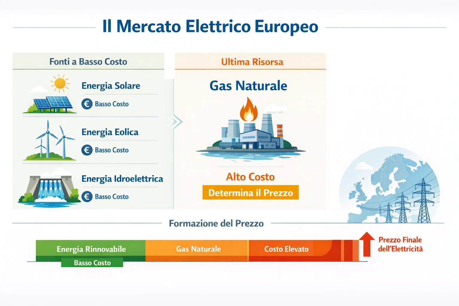 Come funziona il mercato elettrico europeo e la formazione del prezzo
