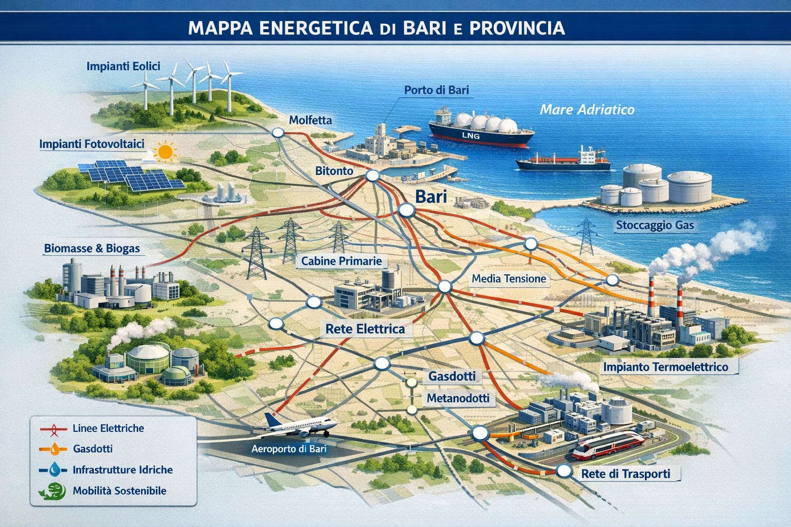 Mappa energetica e distribuzione delle attività produttive a Bari e provincia