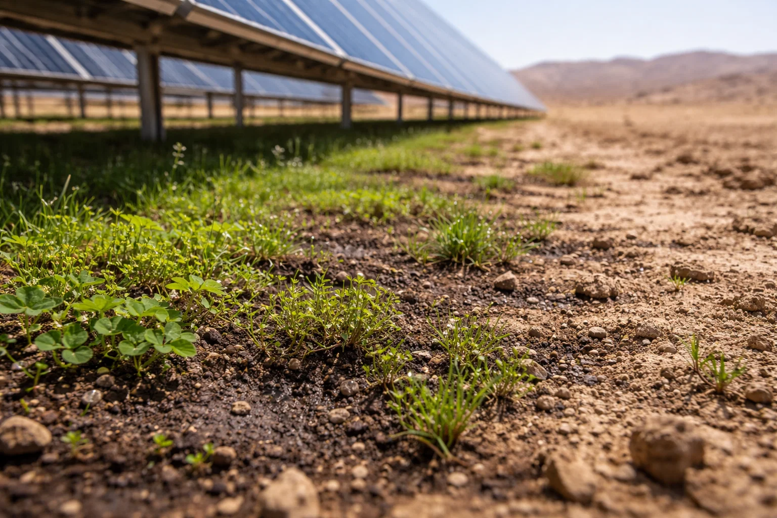 Confronto tra deserto intatto e area con impianto fotovoltaico