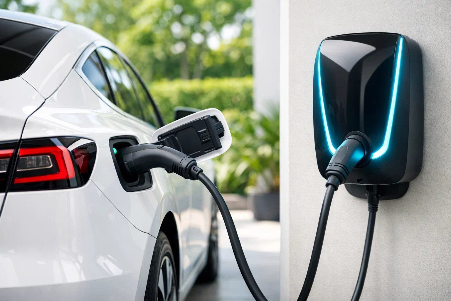 Auto elettrica in ricarica con wallbox Green Mood Italia