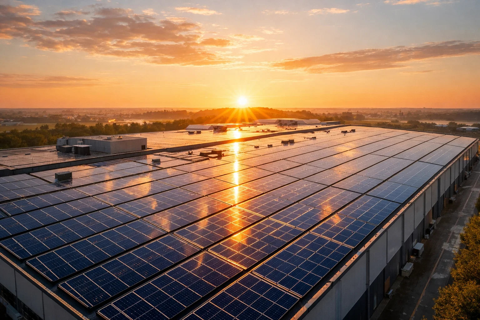 Capannone industriale con impianto fotovoltaico su tetto - Green Mood Italia, general contractor risparmio energetico per aziende