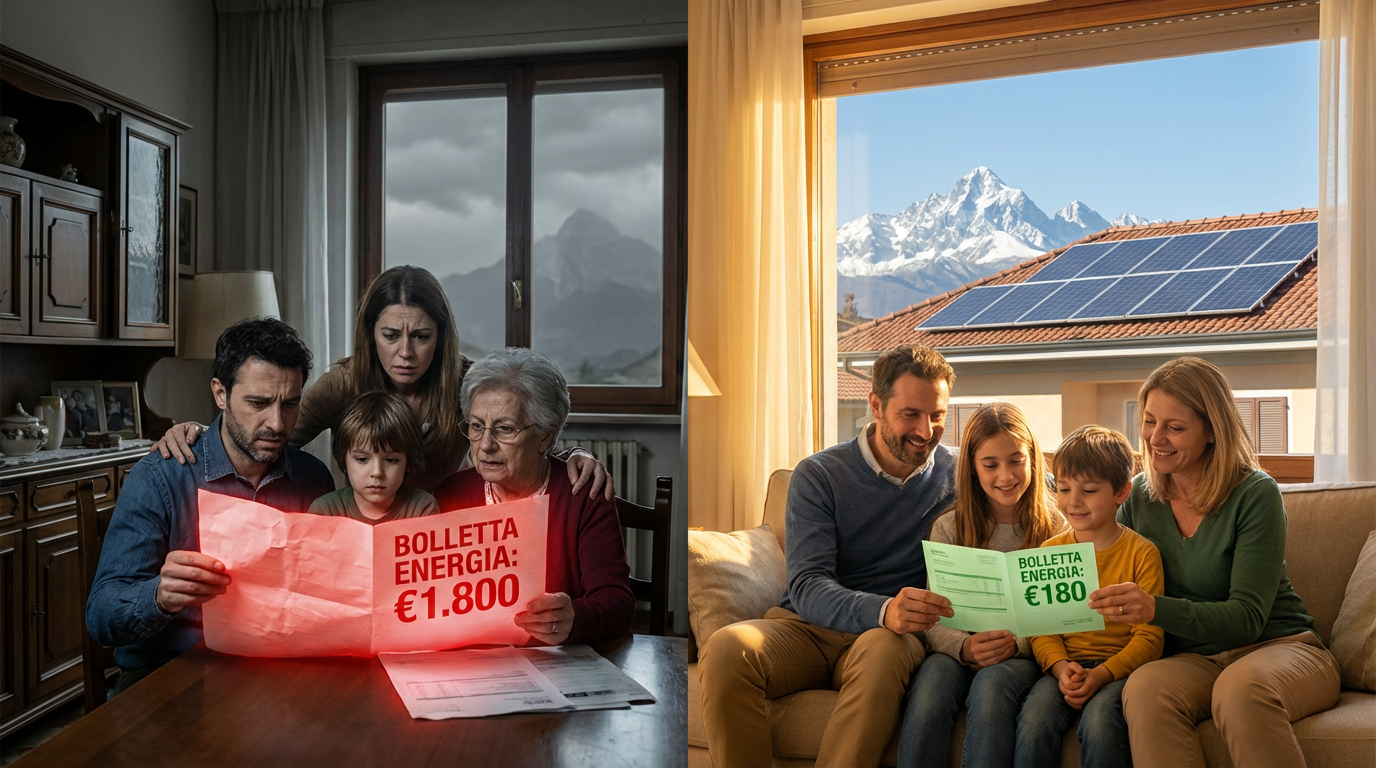 Famiglia prima e dopo il fotovoltaico