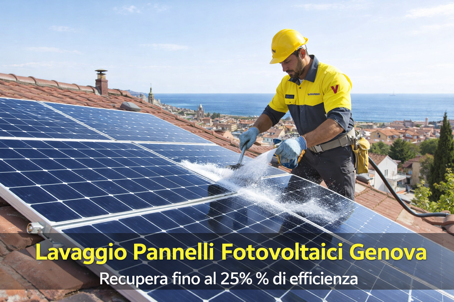Pannelli fotovoltaici puliti a Genova dopo intervento Green Mood Italia