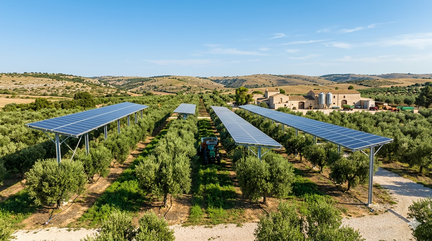 Agrivoltaico ad Andria – pannelli solari su terreno agricolo con ulivi