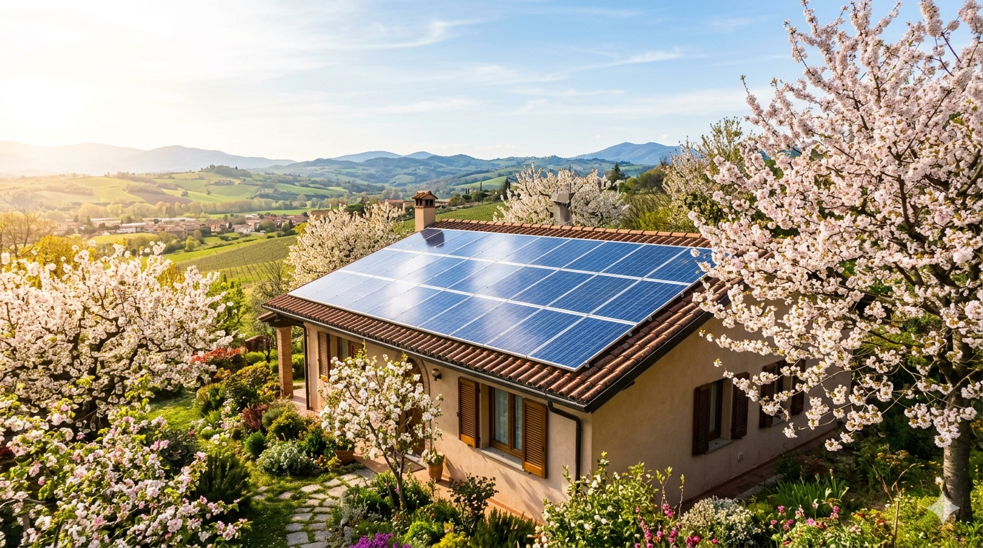 Impianto fotovoltaico in primavera