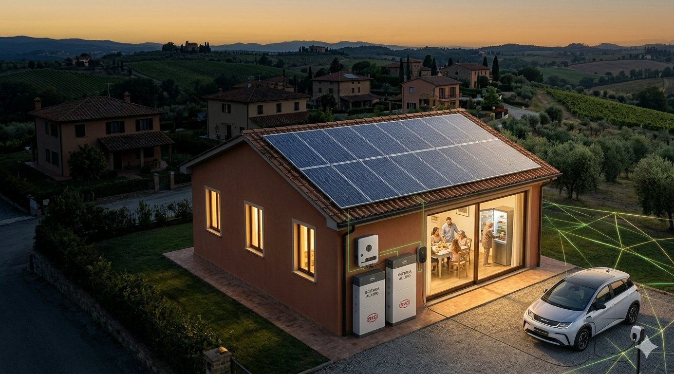 Famiglia italiana energeticamente indipendente con fotovoltaico e accumulo