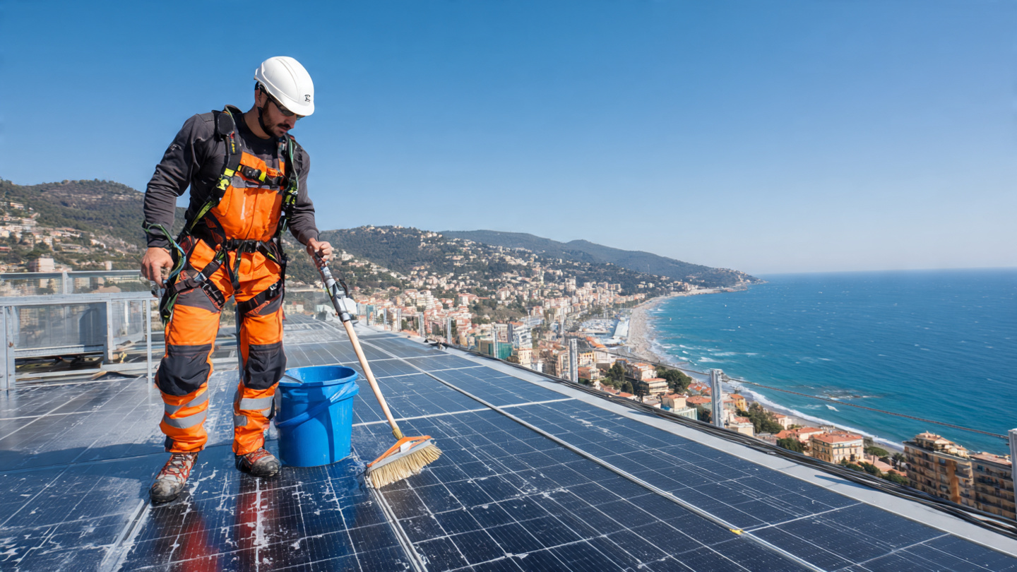 Pannelli fotovoltaici puliti a Imperia – intervento Green Mood Italia