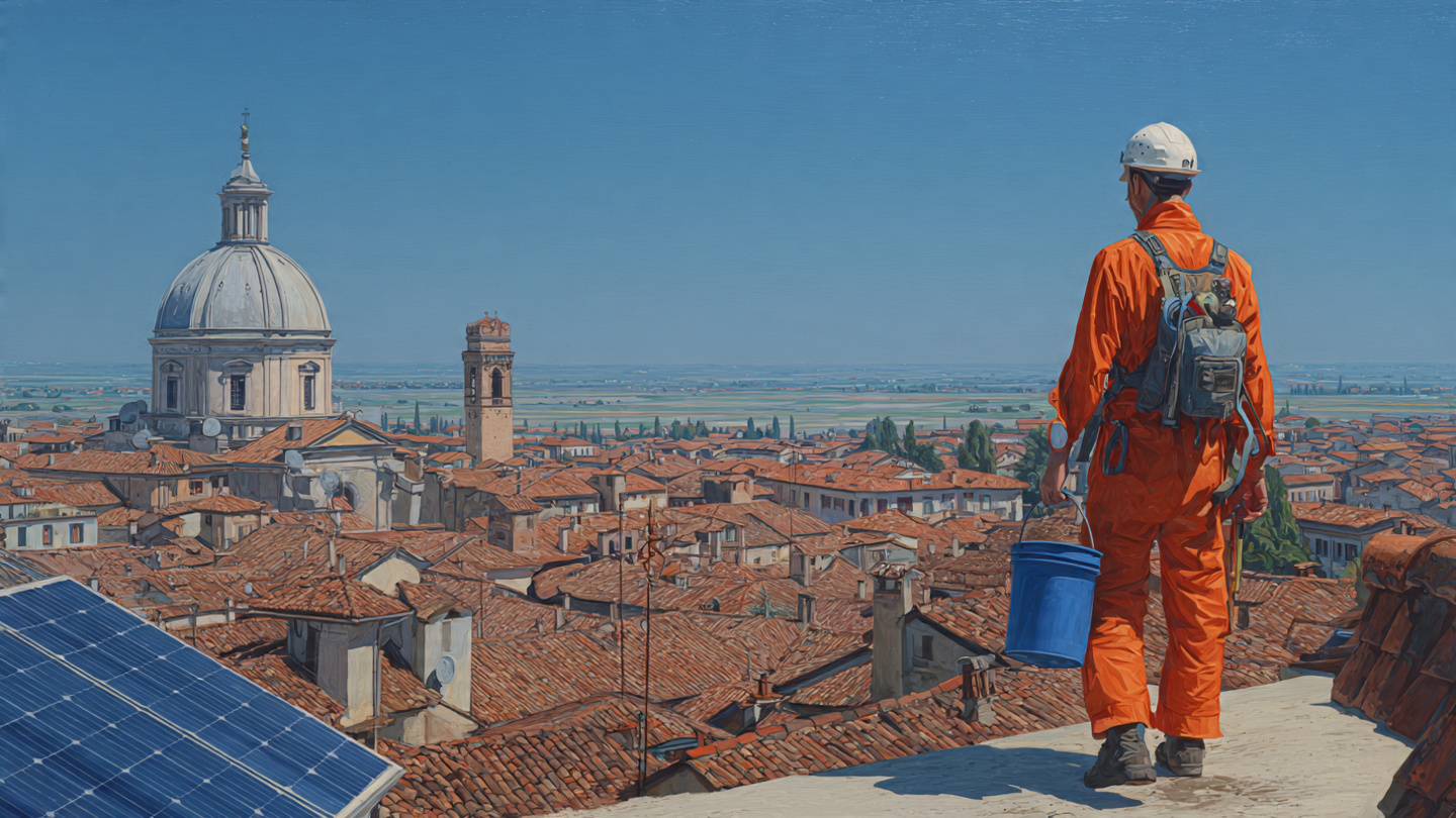 Tecnico Green Mood in azione su impianto fotovoltaico a Vercelli