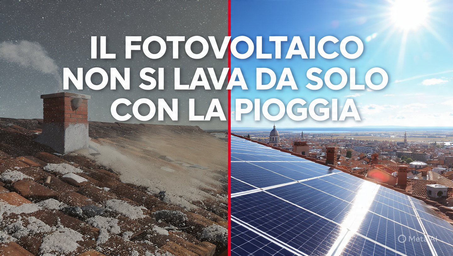 Impianto fotovoltaico su tetto con tegole rosse a Novara – il fotovoltaico non si lava da solo con la pioggia