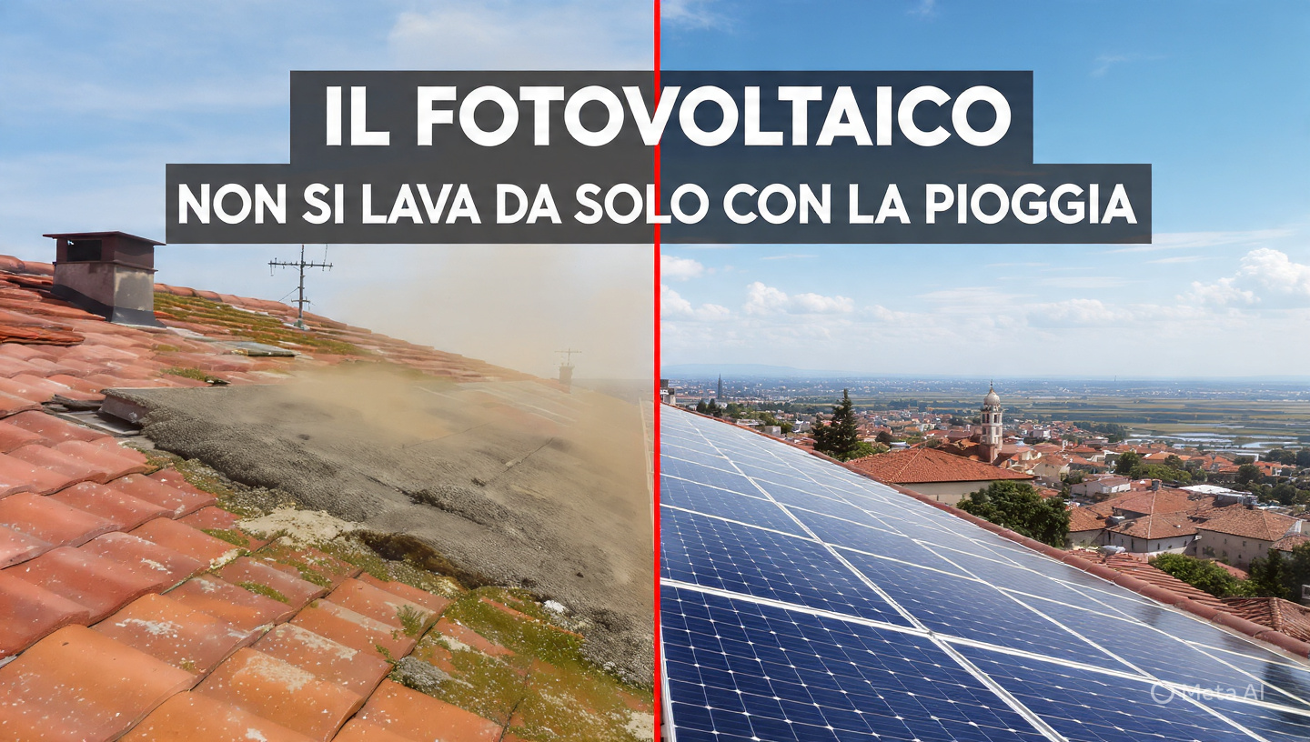 Impianto fotovoltaico su tetto con tegole rosse a Vercelli – il fotovoltaico non si lava da solo con la pioggia