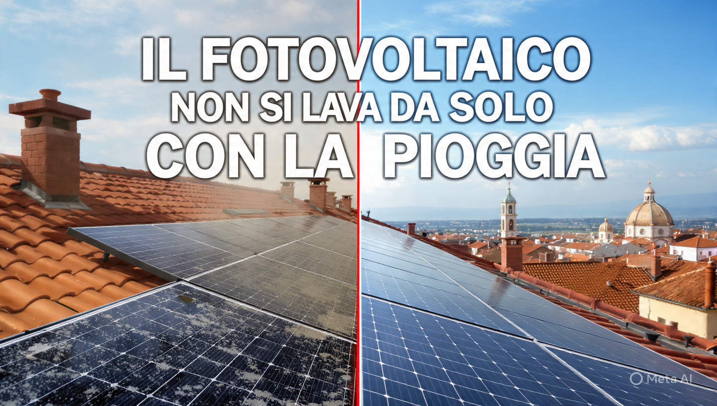 Impianto fotovoltaico su tetto con tegole rosse ad Alessandria – il fotovoltaico non si lava da solo con la pioggia